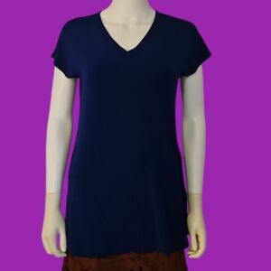 3/$30 CAROLYN STRAUSS Royal Blue V-Neck Short Sleeve Tunic